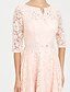 cheap Special Occasion Dresses-A-Line Elegant Wedding Guest Cocktail Party Dress Jewel Neck Half Sleeve Tea Length All Over Lace with Crystals Lace Insert Appliques 2021
