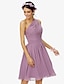 cheap Bridesmaid Dresses-A-Line One Shoulder Knee Length Chiffon Bridesmaid Dress with Sash / Ribbon / Bow(s) / Pleats