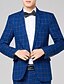 cheap Men&#039;s Trench Coat-Men&#039;s Plus Size Blazer, Plaid V Neck Long Sleeve Wine / Blue / Gray M / L / XL