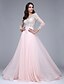 cheap Evening Dresses-A-Line Dress Formal Evening Sweep / Brush Train Long Sleeve Illusion Neck Chiffon with Appliques 2024