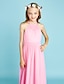 cheap Junior Bridesmaid Dresses-A-Line Floor Length Halter Neck Chiffon Junior Bridesmaid Dresses&amp;Gowns With Sash / Ribbon Pink Kids Wedding Guest Dress 4-16 Year