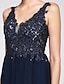 cheap Evening Dresses-A-Line Open Back Prom Formal Evening Dress V Neck Sleeveless Floor Length Chiffon with Appliques
