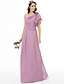 cheap Bridesmaid Dresses-Sheath / Column One Shoulder Floor Length Chiffon Bridesmaid Dress with Beading / Flower / Side-Draped