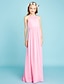 cheap Junior Bridesmaid Dresses-A-Line Floor Length Halter Neck Chiffon Junior Bridesmaid Dresses&amp;Gowns With Sash / Ribbon Pink Kids Wedding Guest Dress 4-16 Year