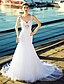 cheap Wedding Dresses-Mermaid / Trumpet Wedding Dresses Sweetheart Neckline Chapel Train Tulle Regular Straps Beautiful Back with Beading Appliques 2020