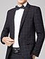 cheap Men&#039;s Trench Coat-Men&#039;s Plus Size Blazer, Plaid V Neck Long Sleeve Wine / Blue / Gray M / L / XL