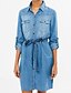 cheap Women&#039;s Dresses-Women&#039;s Daily Loose / Denim Dress - Color Block Shirt Collar Cotton Dark Blue Light Blue L XL XXL