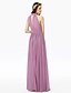 cheap Bridesmaid Dresses-A-Line High Neck Floor Length Chiffon Bridesmaid Dress with Buttons / Sash / Ribbon / Criss Cross by LAN TING BRIDE®