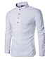 cheap Men&#039;s Casual Shirts-Men&#039;s Linen Shirt Shirt White Black Khaki Solid Colored Collar Standing Collar Causal Daily Basic Long Sleeve Tops Dainty Casual Chinoiserie
