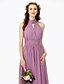 cheap Bridesmaid Dresses-A-Line High Neck Floor Length Chiffon Bridesmaid Dress with Buttons / Sash / Ribbon / Criss Cross by LAN TING BRIDE®