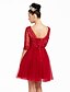 cheap Special Occasion Dresses-A-Line Fit &amp; Flare Open Back Cocktail Party Dress V Neck Half Sleeve Knee Length Tulle with Sash / Ribbon Bow(s) Pleats 2020