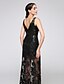cheap Evening Dresses-Mermaid / Trumpet Special Occasion Dresses Chic &amp; Modern Dress Holiday Floor Length Sleeveless V Neck Tulle with Buttons Appliques 2022 / Cocktail Party / Formal Evening