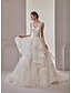 cheap Wedding Dresses-Ball Gown Wedding Dresses Scoop Neck Sweep / Brush Train Lace Tulle Sleeveless See-Through Beautiful Back with Sashes / Ribbons Tiered 2021