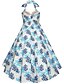 cheap Women&#039;s Dresses-Women&#039;s Going out Vintage Swing Dress,Floral Halter Midi Sleeveless Cotton Summer Mid Rise Inelastic Medium