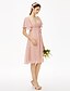 cheap Bridesmaid Dresses-A-Line Queen Anne Knee Length Chiffon Bridesmaid Dress with Sash / Ribbon / Criss Cross / Pleats