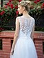 cheap Wedding Dresses-Wedding Dresses Floor Length A-Line Sleeveless Scoop Neck Tulle With Beading Appliques 2023 Bridal Gowns