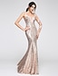 cheap Evening Dresses-Mermaid / Trumpet Elegant Dress Prom Floor Length Long Sleeve Illusion Neck Sequined with Sequin Appliques  / Illusion Sleeve / Formal Evening / Sparkle &amp; Shine / See Through