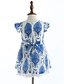 お買い得  ガールズファッション-女の子の 格子 コットン ドレス 夏 ノースリーブ フローラル ブルー