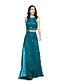 cheap Bridesmaid Dresses-A-Line / Two Piece Jewel Neck Floor Length All Over Lace Bridesmaid Dress with Buttons / Split Front by LAN TING BRIDE®