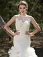 cheap Wedding Dresses-Wedding Dresses Mermaid / Trumpet Illusion Neck Sleeveless Floor Length Lace Bridal Gowns With Beading Appliques 2023 Summer Wedding Party, Women&#039;s Clothing