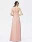 cheap Bridesmaid Dresses-Sheath / Column Queen Anne Floor Length Chiffon / Sheer Lace Bridesmaid Dress with Lace / Criss Cross / See Through