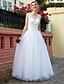 cheap Wedding Dresses-Wedding Dresses Floor Length A-Line Sleeveless Scoop Neck Tulle With Beading Appliques 2023 Bridal Gowns