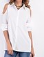 baratos Tops em tamanhos grandes-Mulheres Camisa Social Cor Sólida Decote V Branco Preto Para Noite Com Corte Roupa / Manga Longa