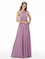 cheap Bridesmaid Dresses-A-Line Jewel Neck Floor Length Chiffon Bridesmaid Dress with Criss Cross / Pleats / Ruched / Open Back