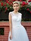 cheap Wedding Dresses-Wedding Dresses Floor Length A-Line Sleeveless Scoop Neck Tulle With Beading Appliques 2023 Bridal Gowns