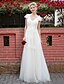 olcso Menyasszonyi ruhák-A-vonalú Esküvői ruhák Földig érő Csipke tüllön val vel Pántlika / szalag Rátétek 2021