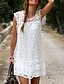 abordables Vous Avez Un Rendez-vous ?-Femme Robe Fourreau Sans Manches Eté Broderie Blanc Col Rond Standard Blanche S M L