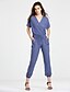 cheap Women&#039;s Jumpsuits &amp; Rompers-Women&#039;s Going out / Casual / Daily / Beach Simple / Vintage V Neck Black Blue Wine Harem Jumpsuit, Solid Colored M L XL High Rise Cotton Short Sleeves Spring Summer