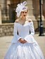 billige Wedding Dresses-Wedding Dresses Ball Gown V Neck Long Sleeve Chapel Train Satin Bridal Gowns With Beading Appliques 2024