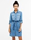 cheap Women&#039;s Dresses-Women&#039;s Daily Loose / Denim Dress - Color Block Shirt Collar Cotton Dark Blue Light Blue L XL XXL