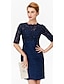 cheap Mother of the Bride Dresses-Sheath / Column Mother of the Bride Dress Jewel Neck Short / Mini Stretch Satin Beaded Lace Half Sleeve No with Beading 2024