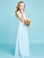 cheap Junior Bridesmaid Dresses-Sheath / Column Floor Length Junior Bridesmaid Dress Chiffon Sleeveless Straps with Crystals 2022 / Natural