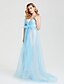 cheap Special Occasion Dresses-Sheath / Column Celebrity Style Formal Evening Dress Sweetheart Neckline Sleeveless Sweep / Brush Train Lace Organza with Bowknot Side Draping