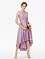 cheap Bridesmaid Dresses-A-Line Jewel Neck Asymmetrical Satin / Corded Lace Bridesmaid Dress with Lace / Sash / Ribbon / Pleats