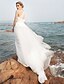 billiga Brudklänningar-Bröllopsklänningar A-linje Hjärtformad urringning Regelbundna band Svepsläp Tyll Brudklänningar Med Veckad Paljett 2023