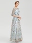 cheap Elegant Wedding Guest-A-Line Empire Dress Wedding Guest Party Wear Floor Length 3/4 Length Sleeve Illusion Neck Lace with Embroidery Appliques 2024