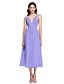 cheap Bridesmaid Dresses-A-Line V Neck Tea Length Lace Bridesmaid Dress with Sash / Ribbon by LAN TING BRIDE®