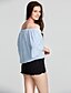 baratos Blusas e Camisas de mulher-Mulheres Camisa Social Moda de Rua Frente Única, Listrado Algodão Decote Canoa Azul