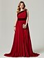 cheap Special Occasion Dresses-A-Line Elegant Dress Holiday Sweep / Brush Train Sleeveless One Shoulder Chiffon with Sash / Ribbon Pleats Side Draping 2023