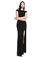 cheap Special Occasion Dresses-Sheath / Column Little Black Dress Holiday Cocktail Party Prom Dress Off Shoulder Sleeveless Ankle Length Jersey with Split Front 2021
