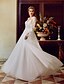 cheap Wedding Dresses-A-Line Wedding Dresses V Neck Sweep / Brush Train Lace Tulle Long Sleeve See-Through with Appliques 2022 / Bishop Sleeve