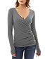 abordables Top femme grande taille-Femme T shirt Tee Couleur Pleine Col V Violet Gris Noir du quotidien Sortie Croisé Vêtement Tenue / Manches Longues