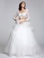 cheap Wedding Dresses-Wedding Dresses Two Piece Scoop Neck 3/4 Length Sleeve Floor Length Tulle Bridal Gowns With Appliques 2023