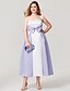 cheap Prom Dresses-A-Line Plus Size Cocktail Dress White Semi-formal Gown Formal Evening Dress Color Block Strapless Sleeveless Ankle Length Satin with Bow(s) Pattern / Print 2023