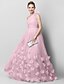 זול שמלות נשף-גזרת A פרחוני שמלה בת מצווה שובל קורט ללא שרוולים כתפיה אחת טול עם אסוף אפליקציות 2022 / נשף רקודים