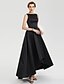 cheap Evening Dresses-A-Line Minimalist Dress Prom Asymmetrical Sleeveless Boat Neck Satin V Back with Pleats